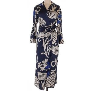 Zara Navy and White Long Sleeve Dress